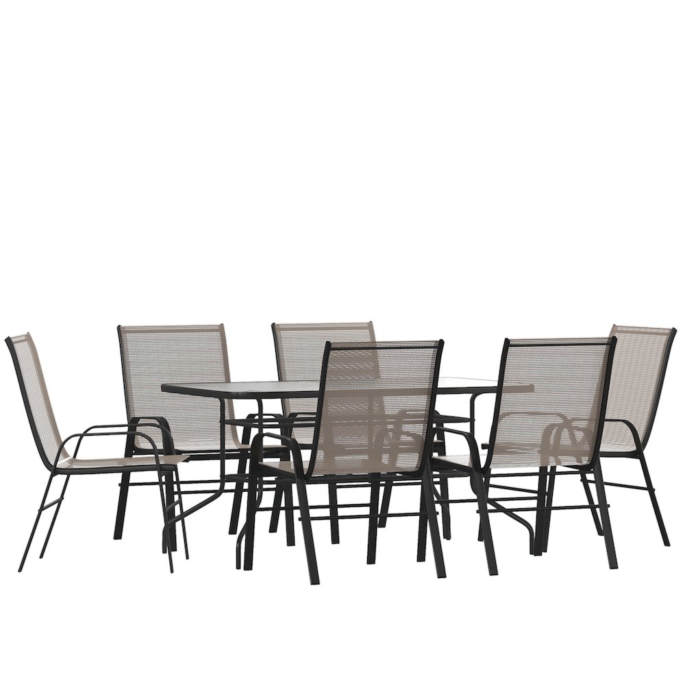 7 Piece Set – 55″ Tempered Glass Patio Table