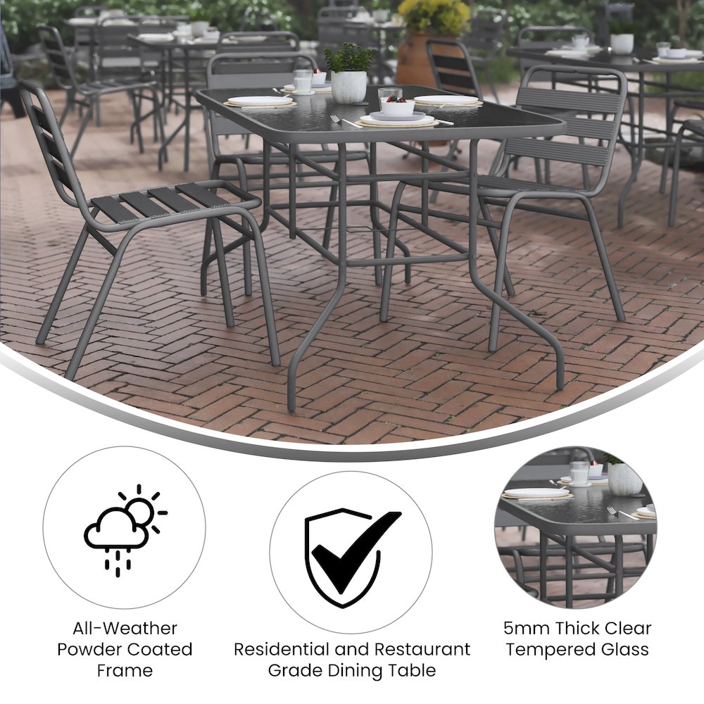 Rectangular Glass Patio Table with Seating for 6
