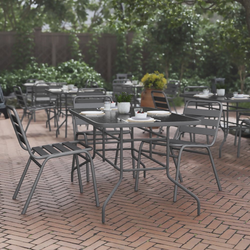 Rectangular Glass Patio Table with Seating for 6