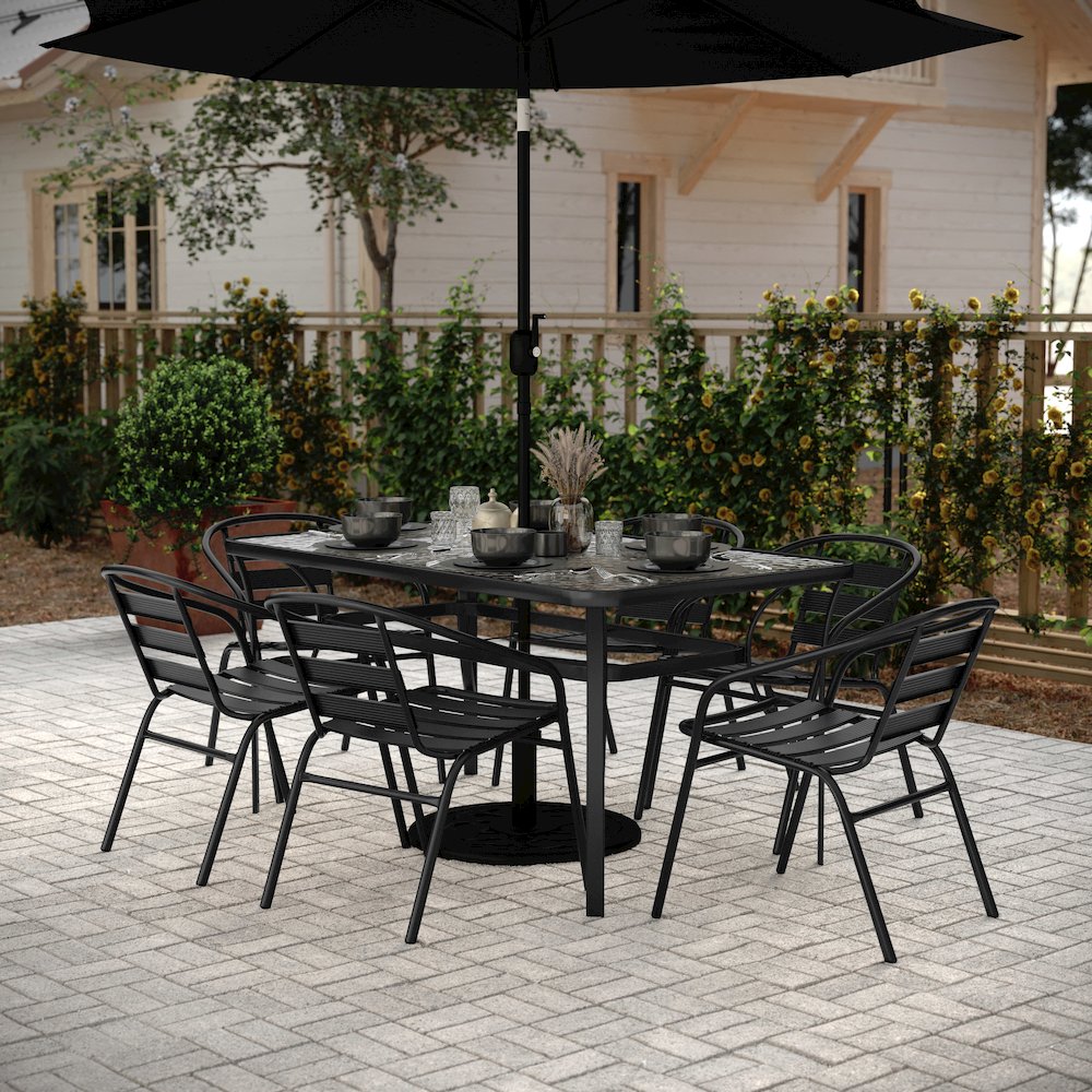 Commercial Grade Outdoor Patio Dining Set With Table and Six Chairs