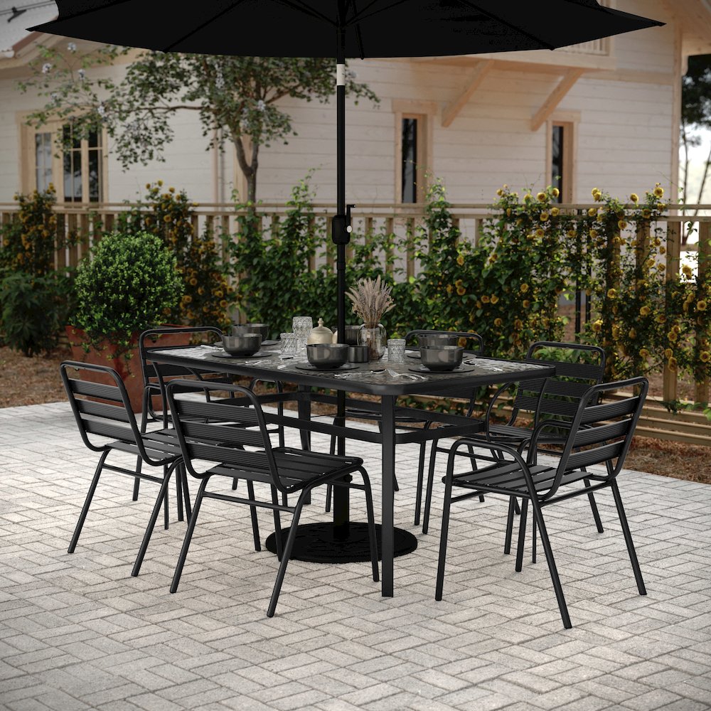Commercial Grade Outdoor Patio Dining Set With Table and Six Chairs