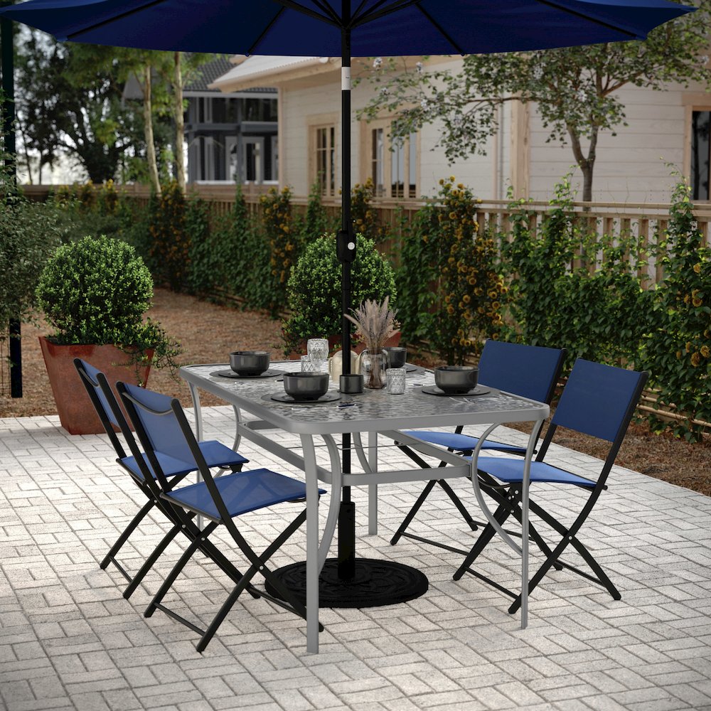 Rectangular Glass Patio Table With Seating for 6