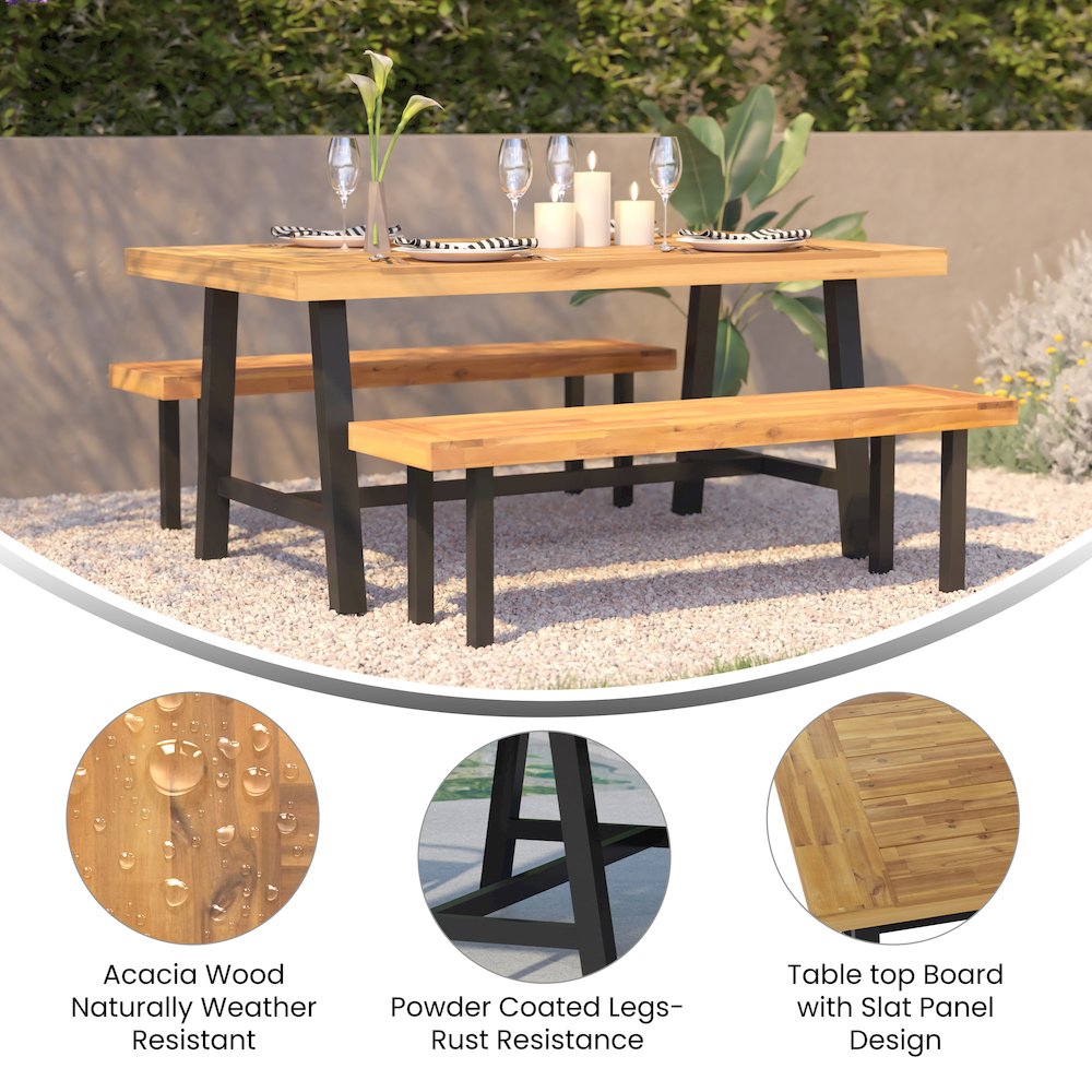 Modern Commercial Grade Acacia Wood Patio Dining Table