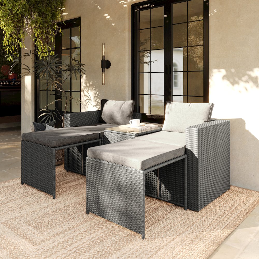 Modular Loveseat Sofa Set with Table and Ottomans