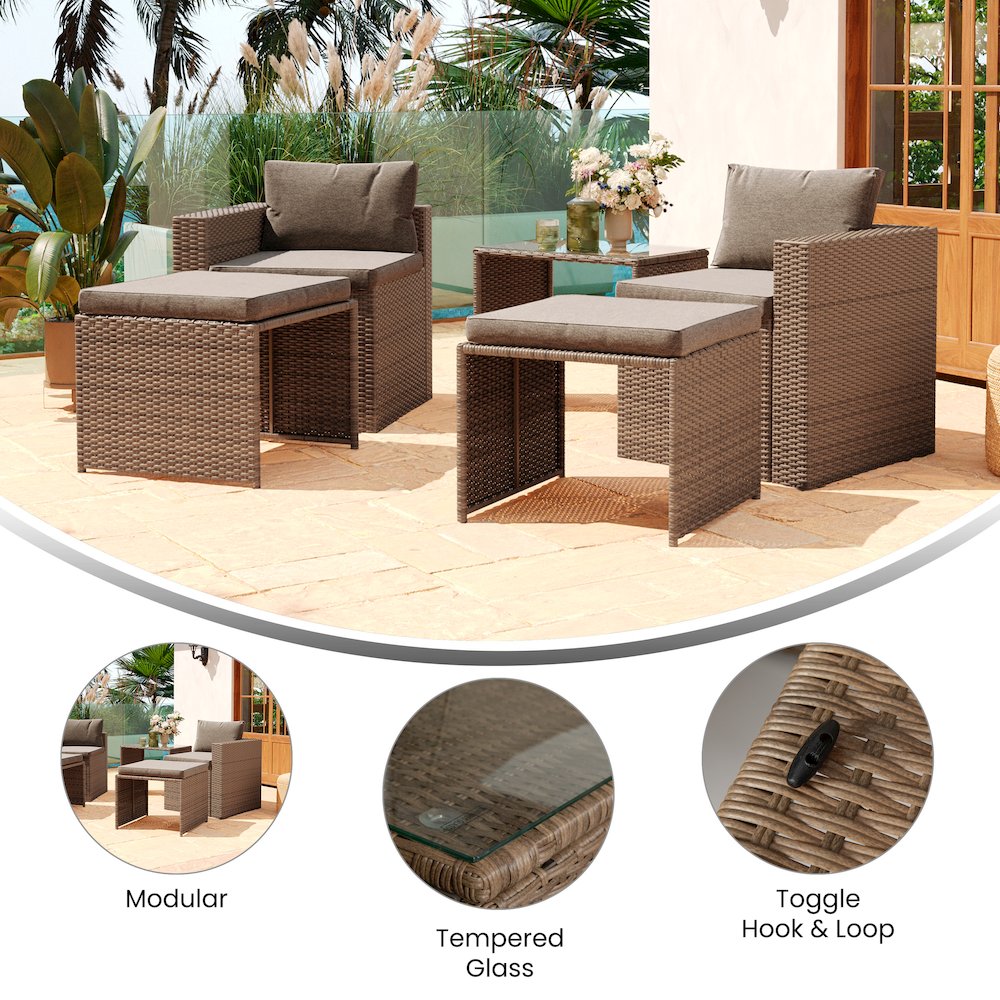 Modular Loveseat Sofa Set with Table and Ottomans