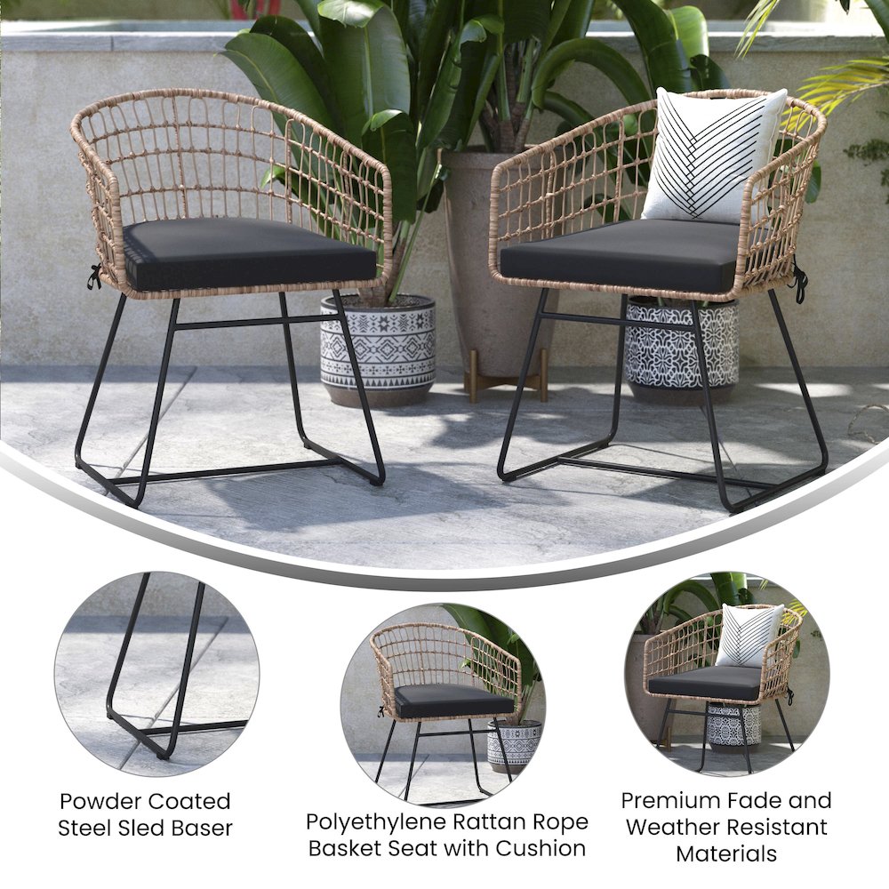 Set of 2 Patio Boho Club Chairs