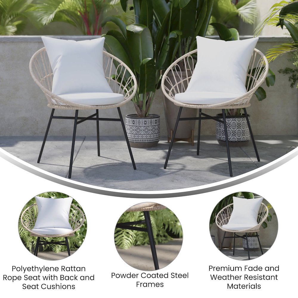 Modern Boho Style Rattan Rope Patio Chairs with Cushions