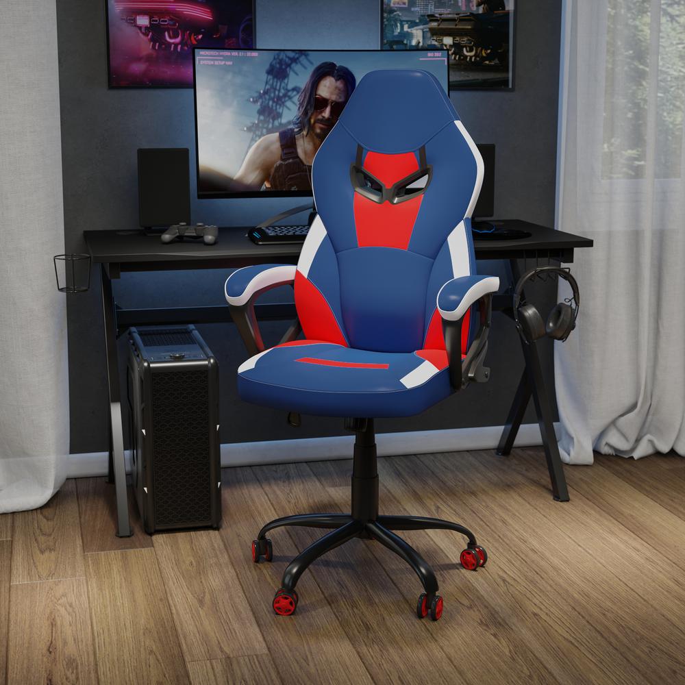 Blue Gaming Chair – 360° Swivel – Red Dual Wheel Casters