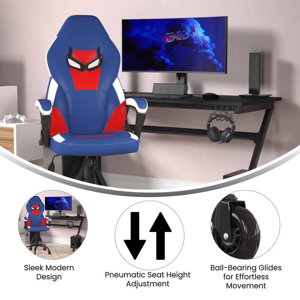 Blue Gaming Chair – 360° Swivel – Roller Wheels