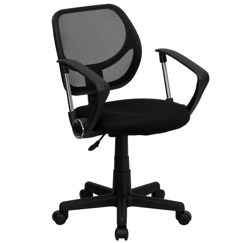 Low Back Black Mesh Swivel Task Office Chair with Curved Square Back and Arms