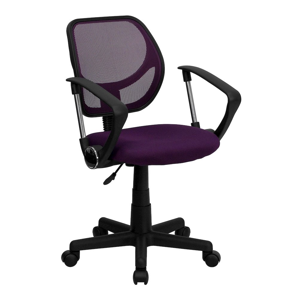 Low Back Purple Mesh Swivel Task Office Chair with Arms