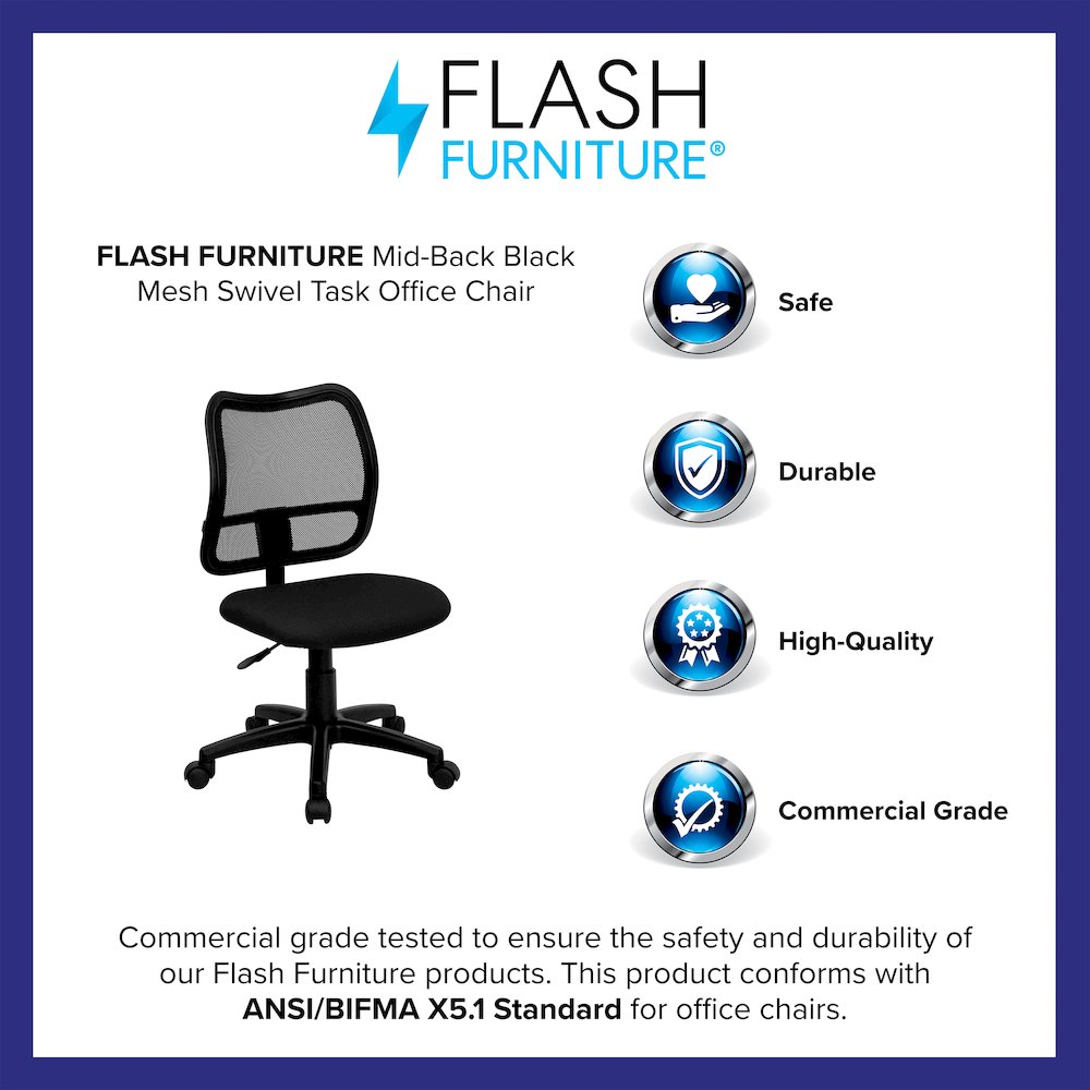 Mid-Back Black Mesh Swivel Task Office Chair