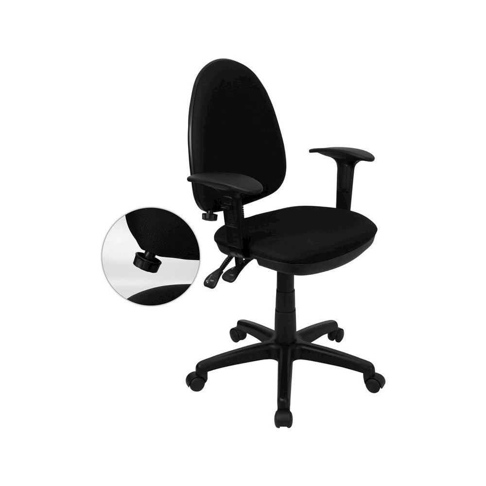 Mid-Back Black Fabric Multifunction Swivel Task Office Chair with Lumbar Support