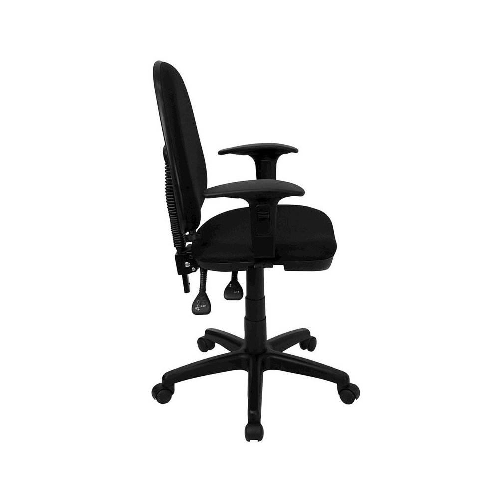 Mid-Back Black Fabric Multifunction Swivel Task Office Chair with Lumbar Support