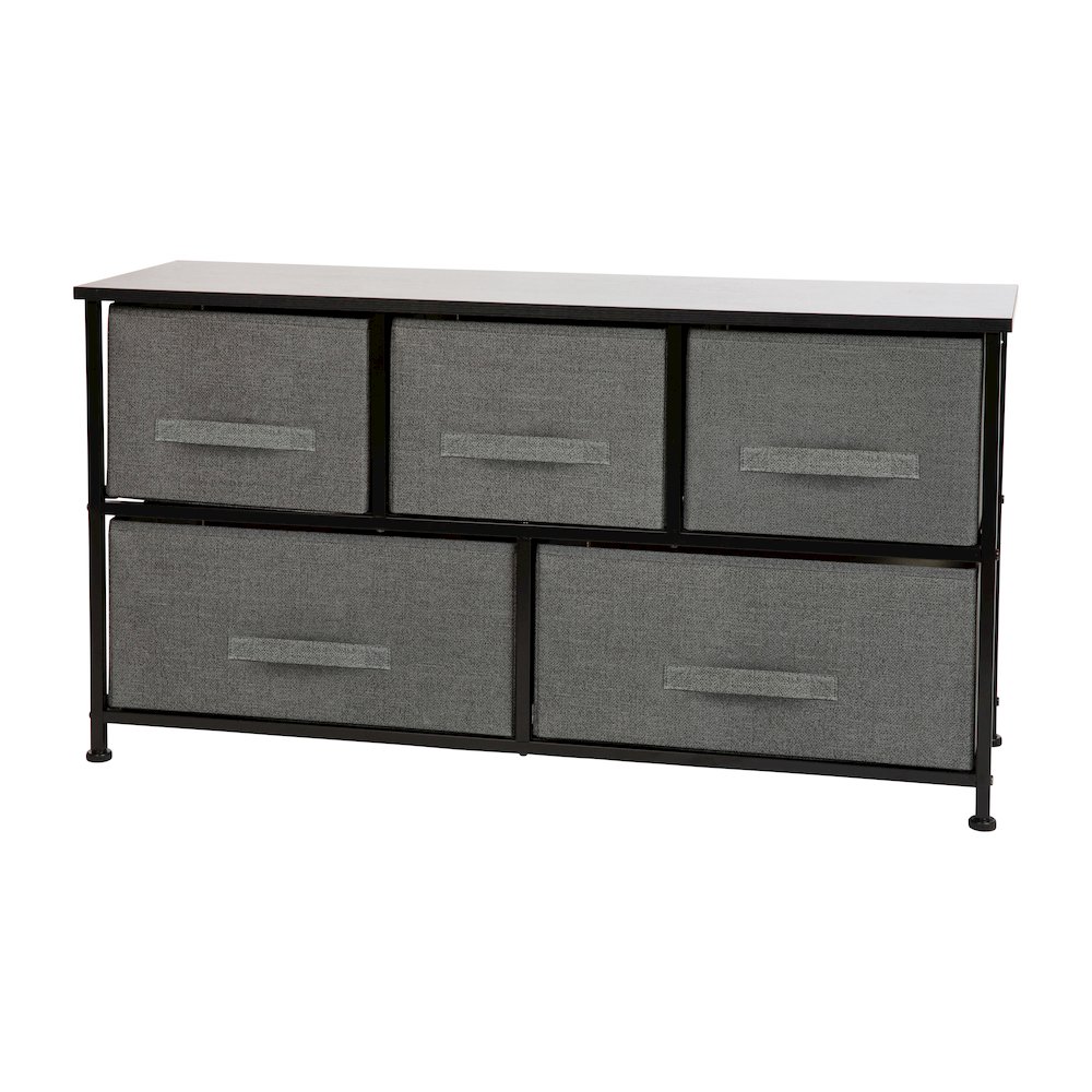 5 Drawer Wood Top BlackFrame Vertical Storage Dresser with Dark Gray Drawers