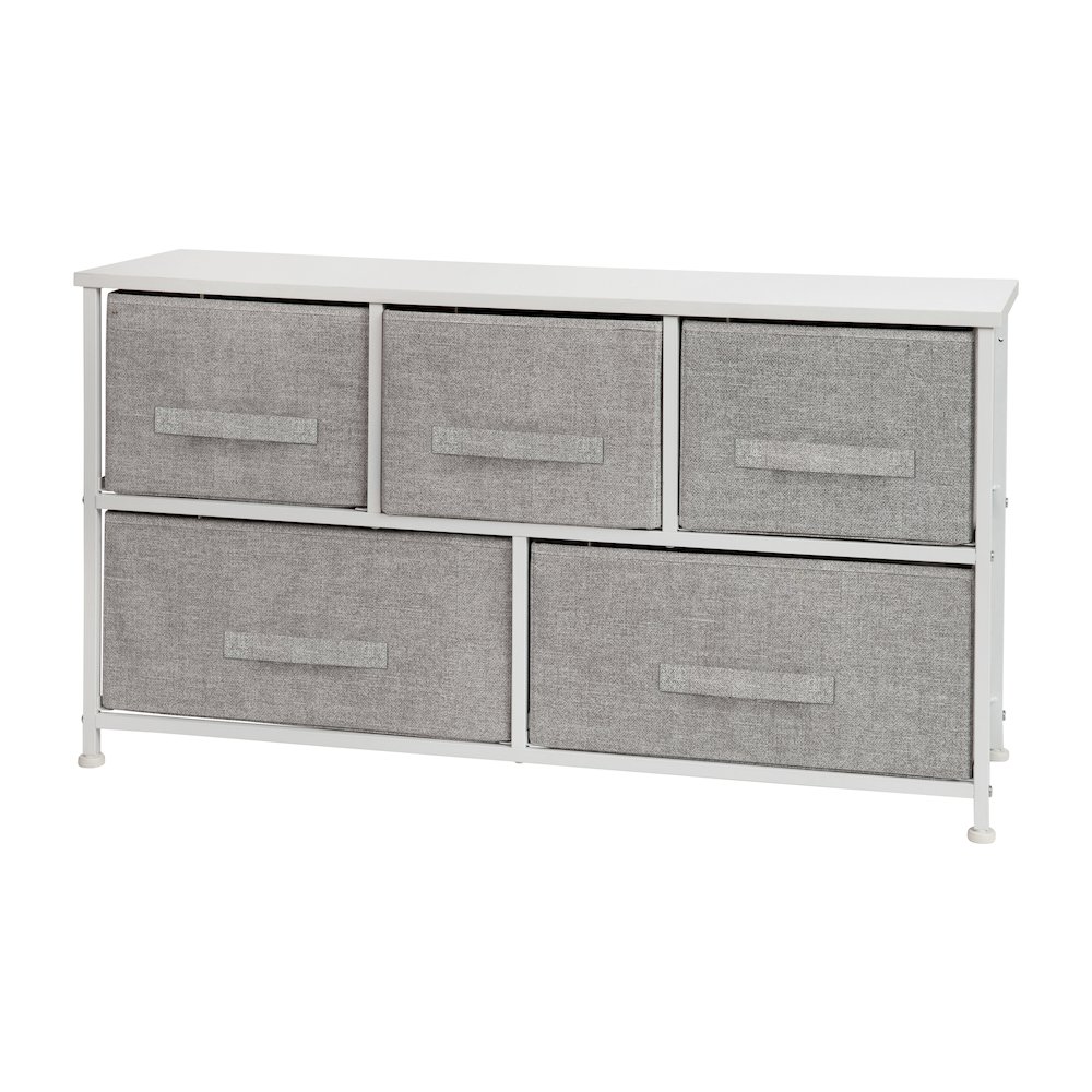 5 Drawer Wood Top WhiteFrame Vertical Storage Dresser with Light Gray Drawers