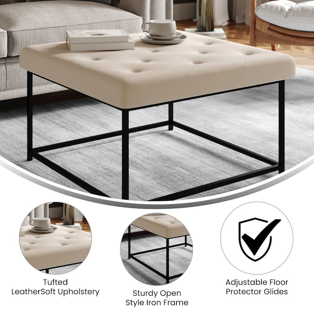 30″ Square LeatherSoft Tufted Ottoman