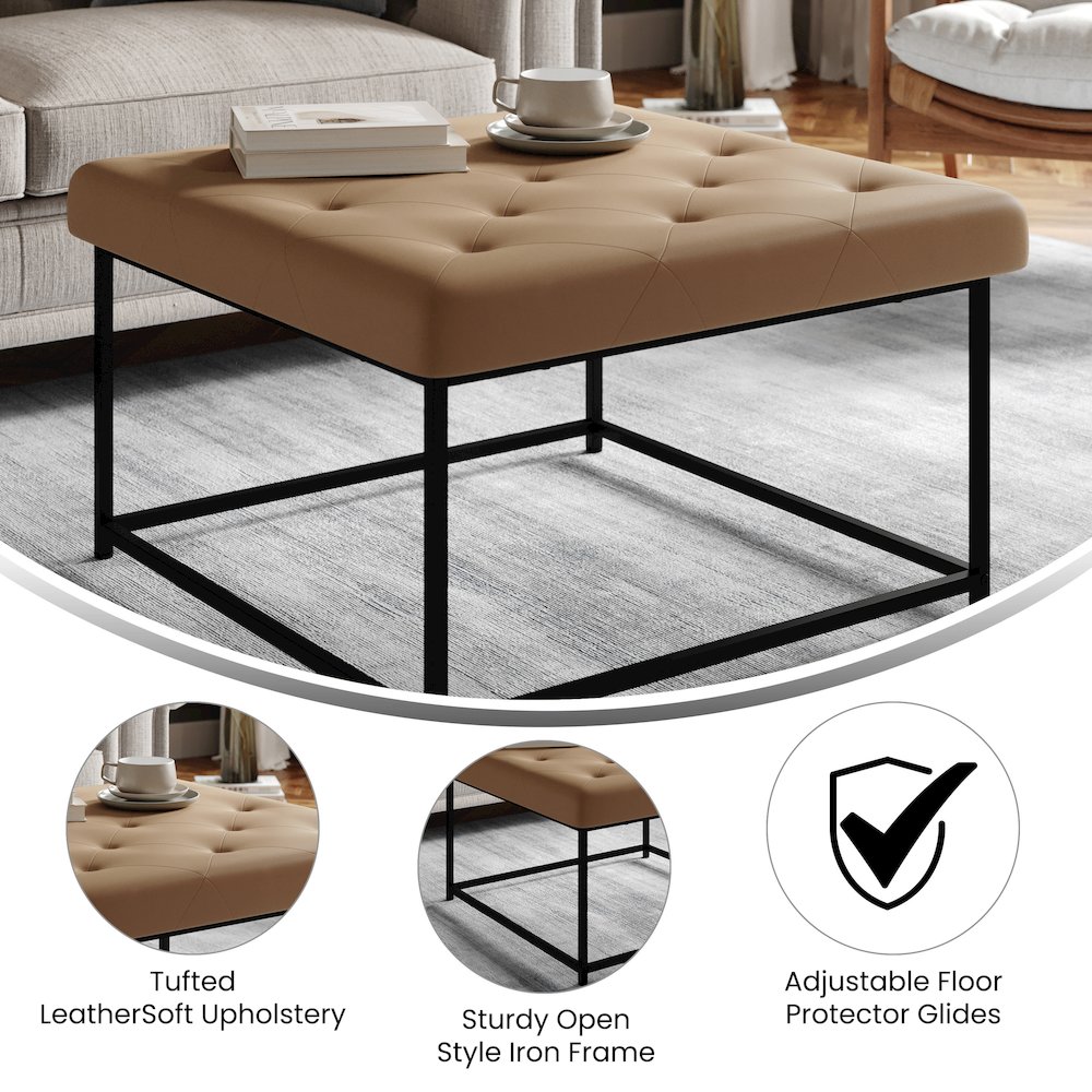 30″ Square LeatherSoft Tufted Ottoman
