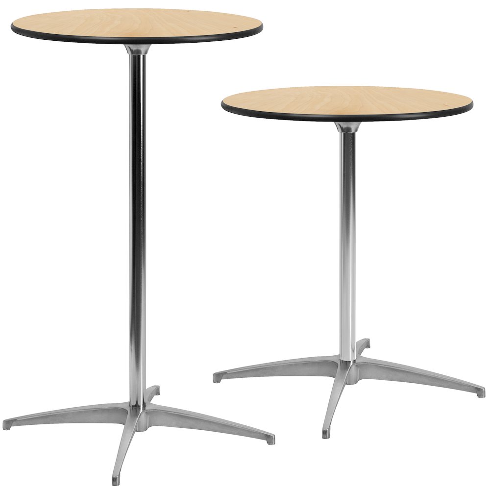 24” Round Wood Cocktail Table with 30” and 42” Columns