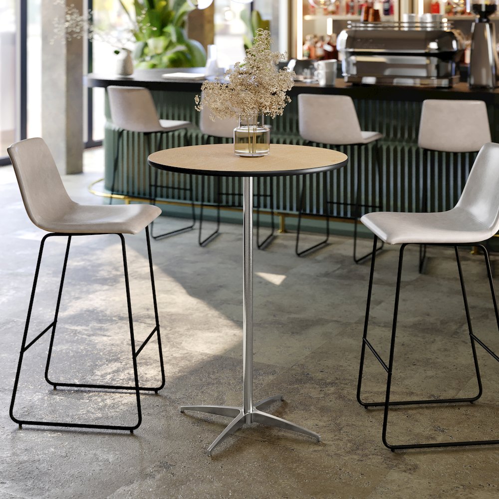 30” Round Wood Cocktail Table with 30” and 42” Columns
