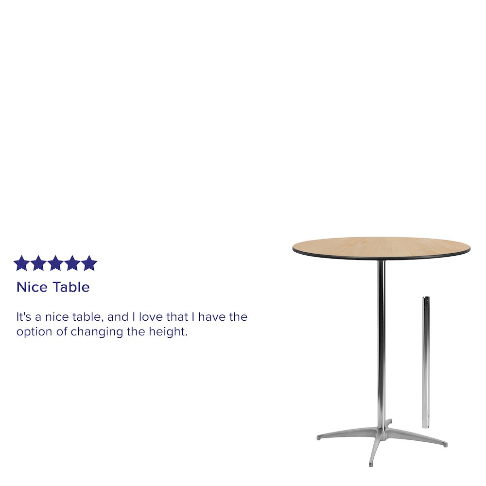 30” Round Wood Cocktail Table with 30” and 42” Columns