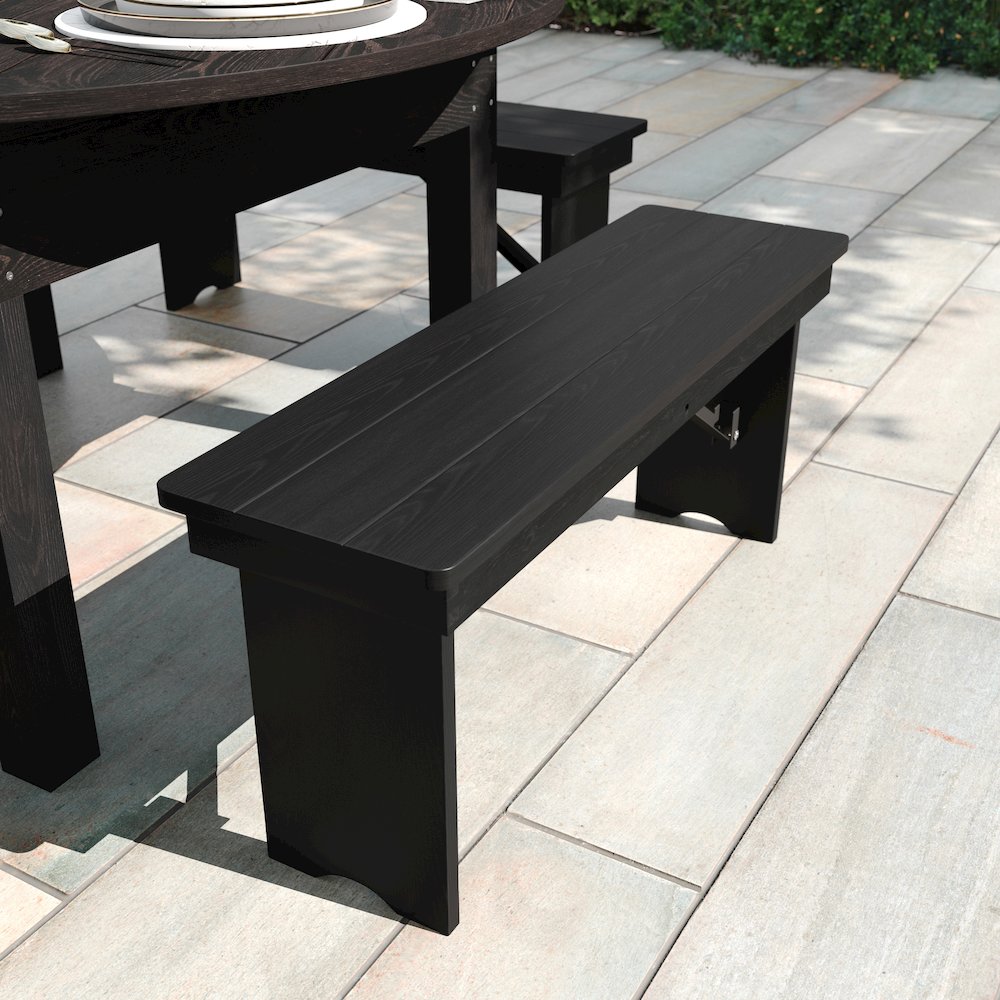 40″ x 12″ Black Wash Antique Solid Pine Farmhouse Folding Bench