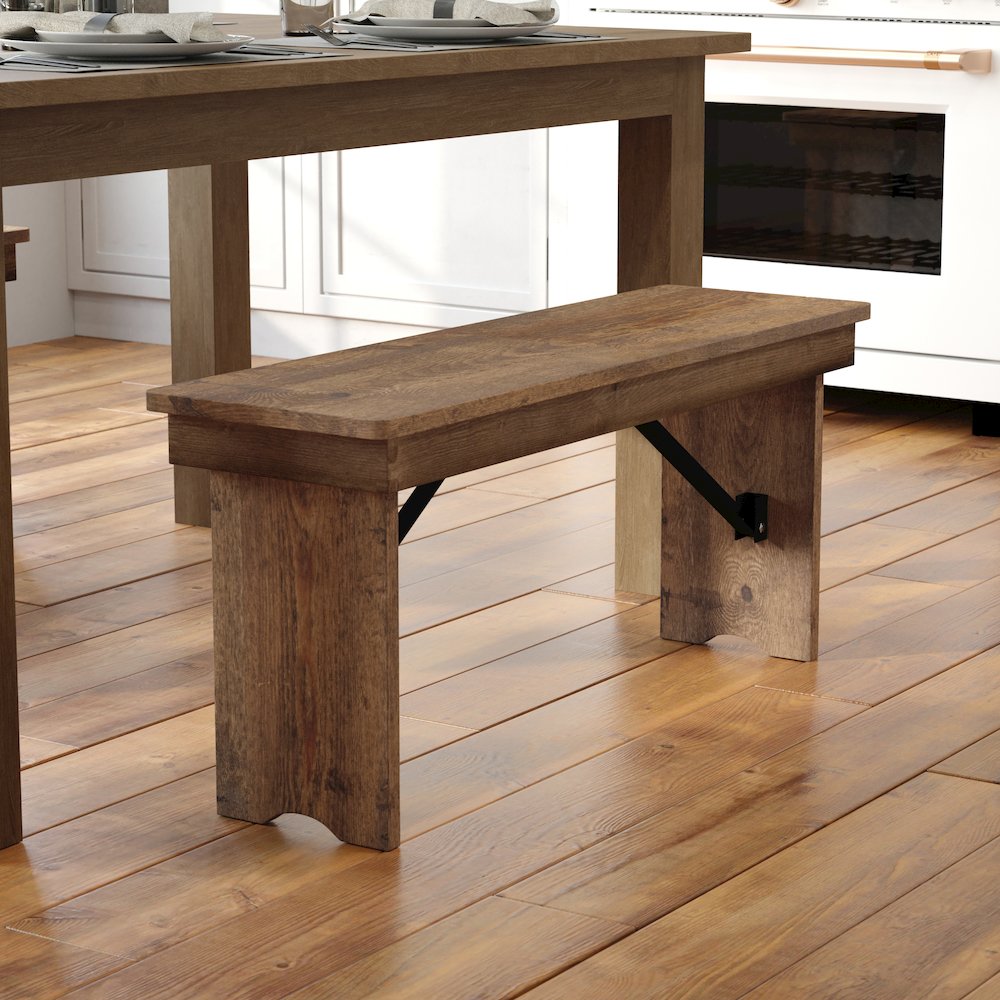 40” x 12” Antique Rustic Solid Pine Folding Farm Bench