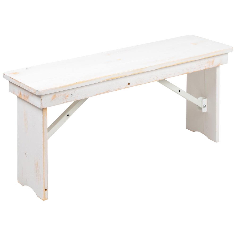 40″ x 12″ Antique Rustic White Solid Pine Folding Farm Bench