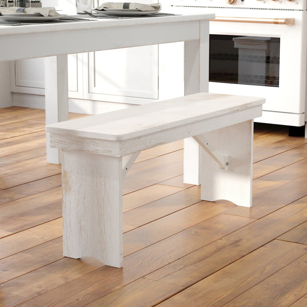 40″ x 12″ Antique Rustic White Solid Pine Folding Farm Bench