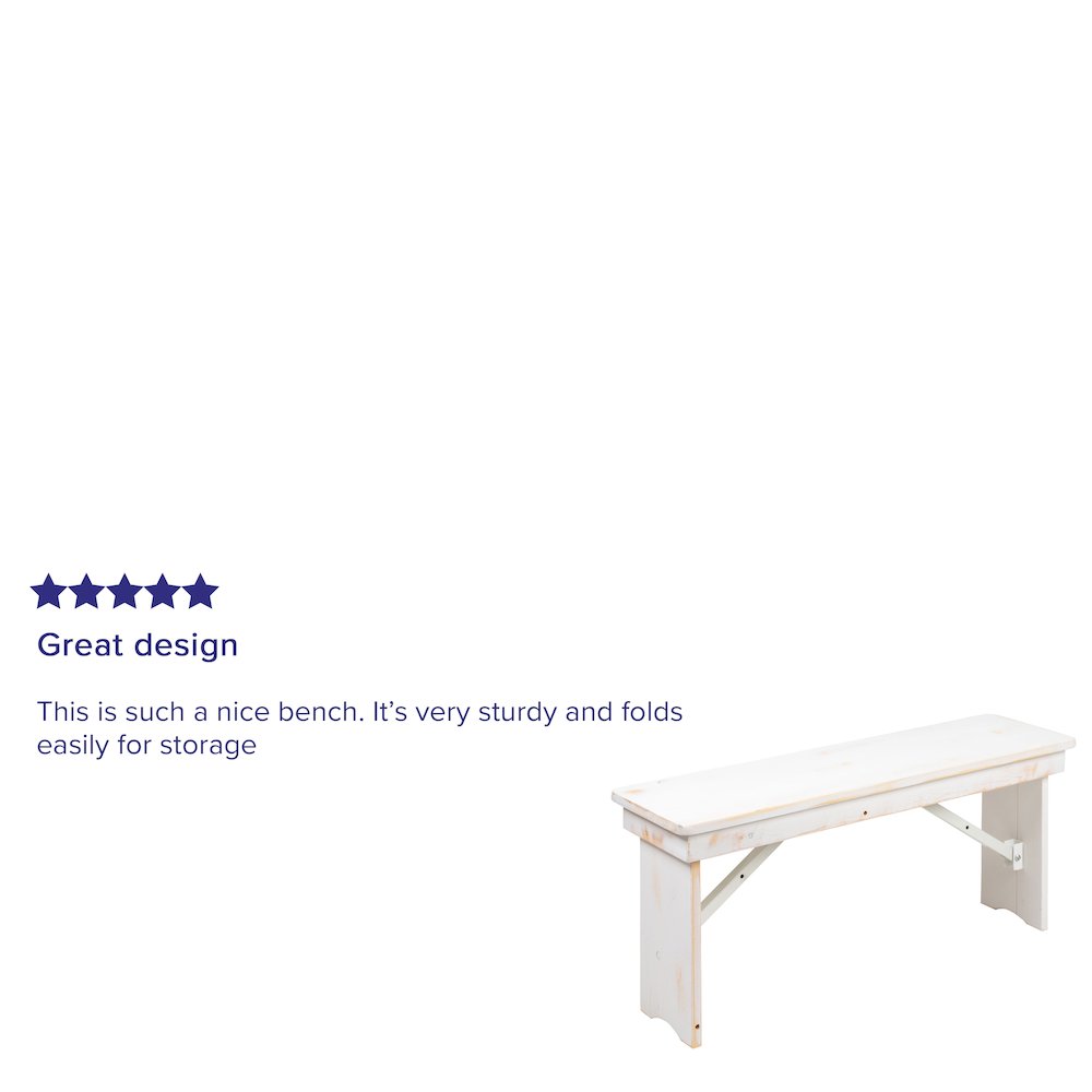 40″ x 12″ Antique Rustic White Solid Pine Folding Farm Bench