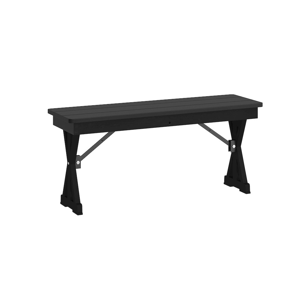 40″ x 12″ Black Wash Antique Solid Pine Farmhouse Folding Bench