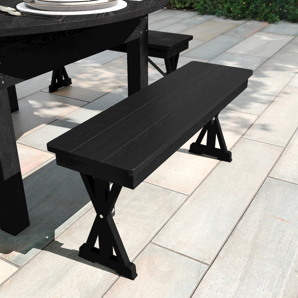 40″ x 12″ Black Wash Antique Solid Pine Farmhouse Folding Bench