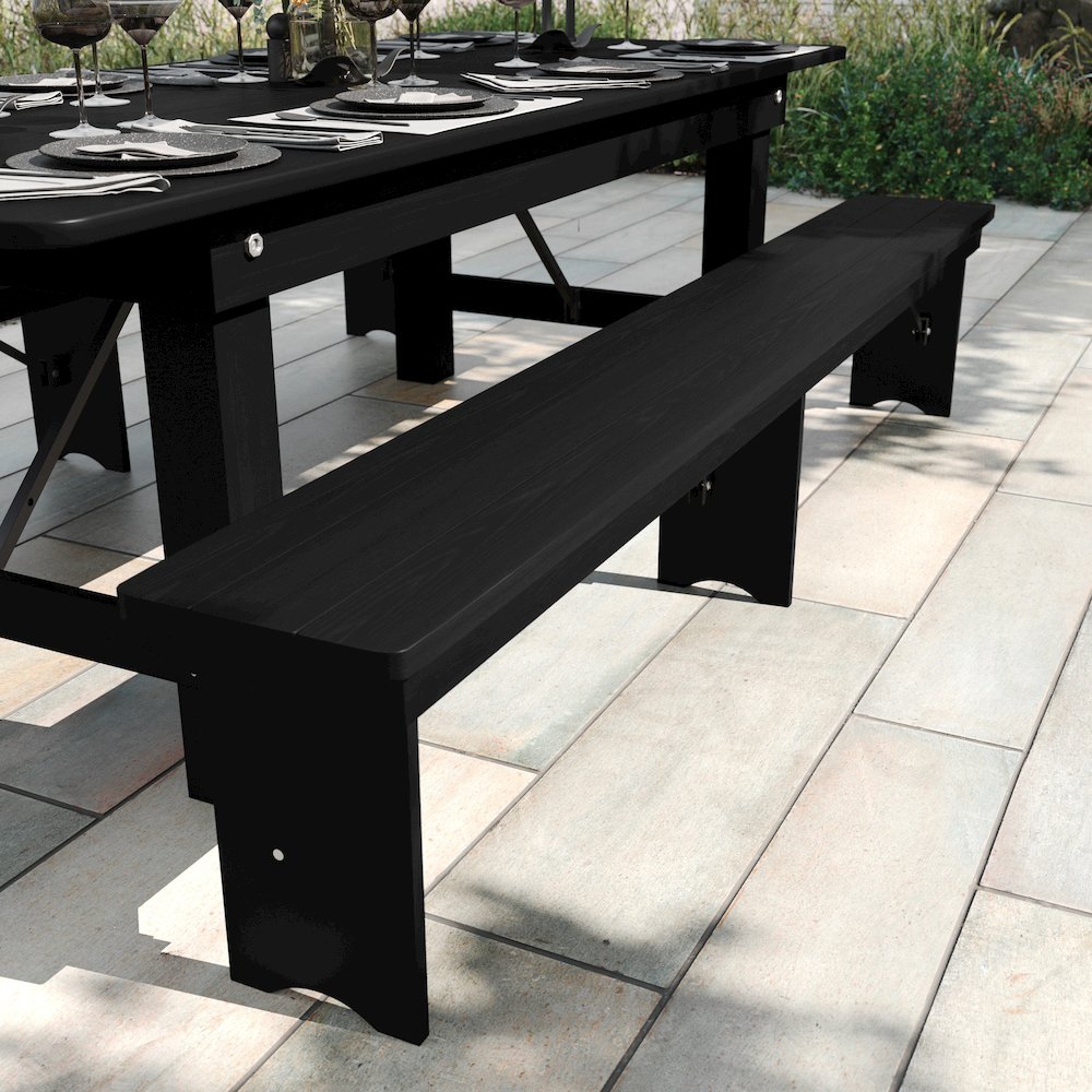 8′ x 12” Black Wash Antique Solid Pine Farmhouse Folding Bench