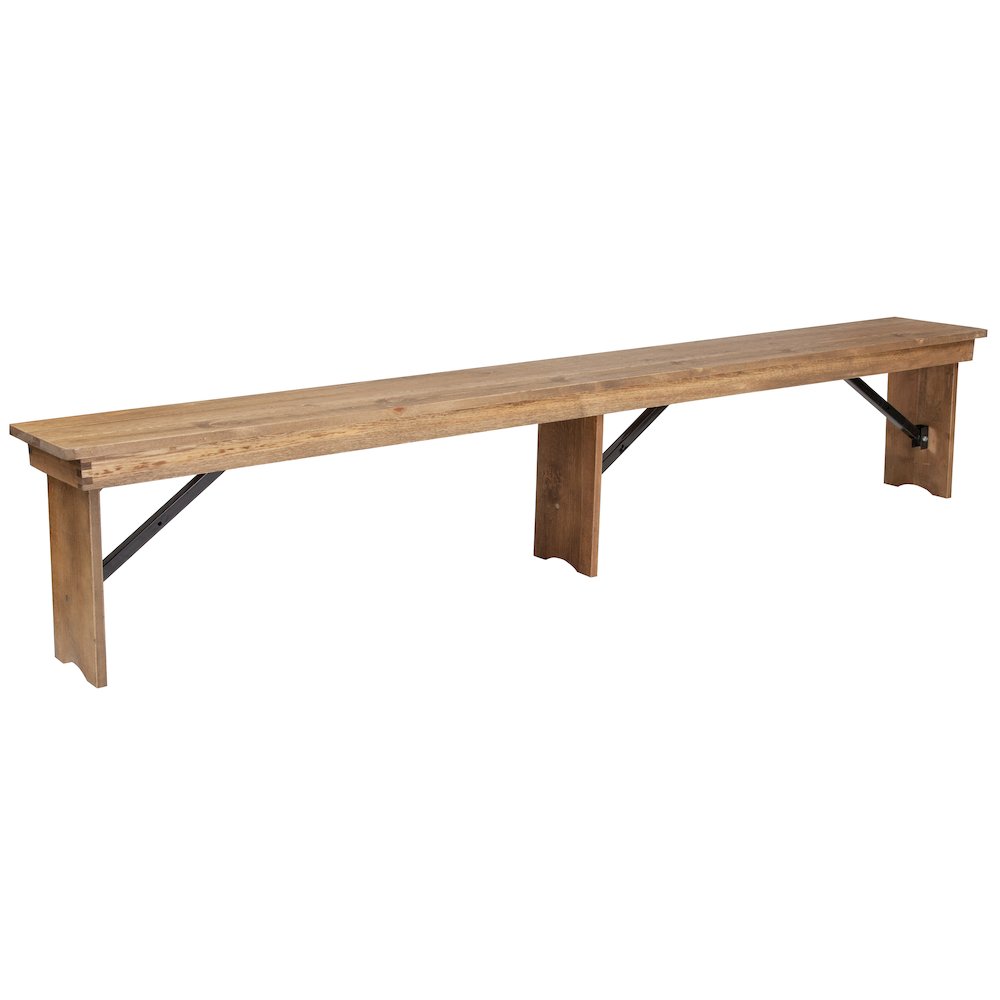 8′ x 12” Antique Rustic Solid Pine Folding Farm Bench with 3 Legs