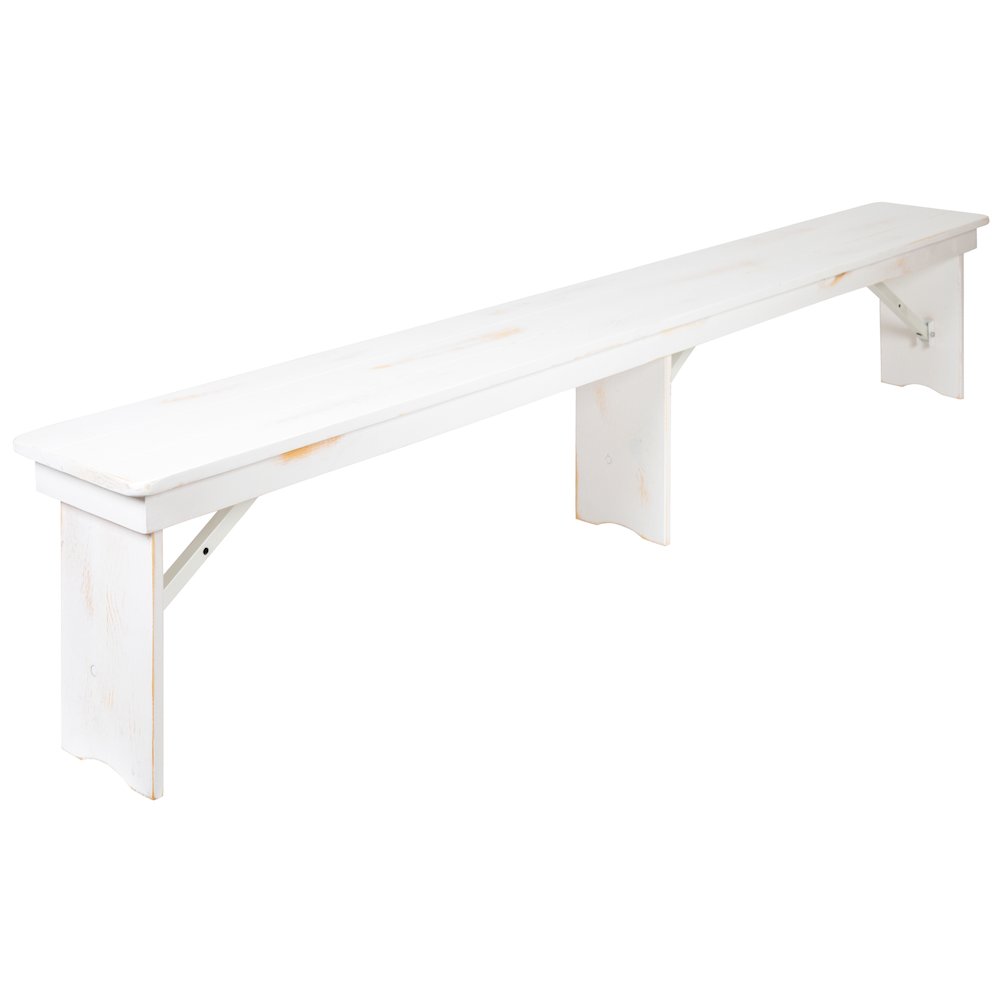 8′ x 12″ Antique Rustic Solid White Pine Folding Farm Bench with 3 Legs