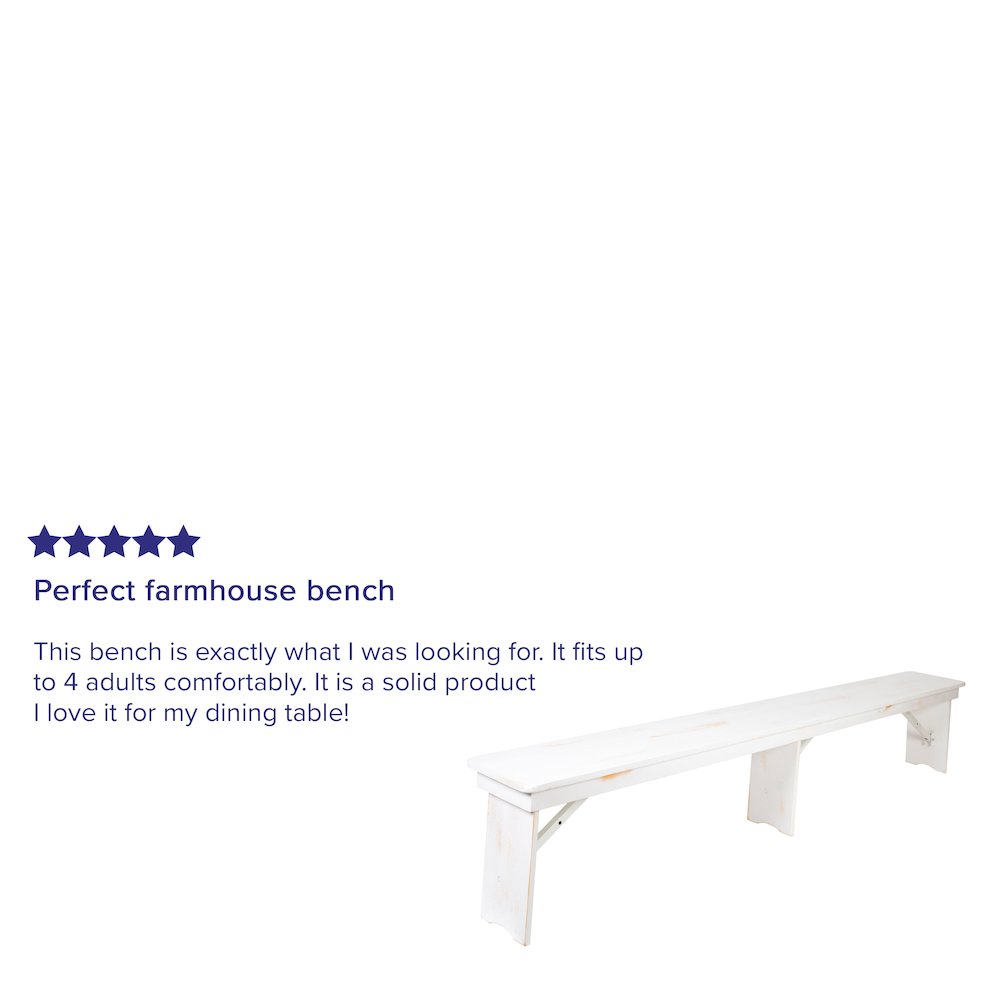 8′ x 12″ Antique Rustic Solid White Pine Folding Farm Bench with 3 Legs