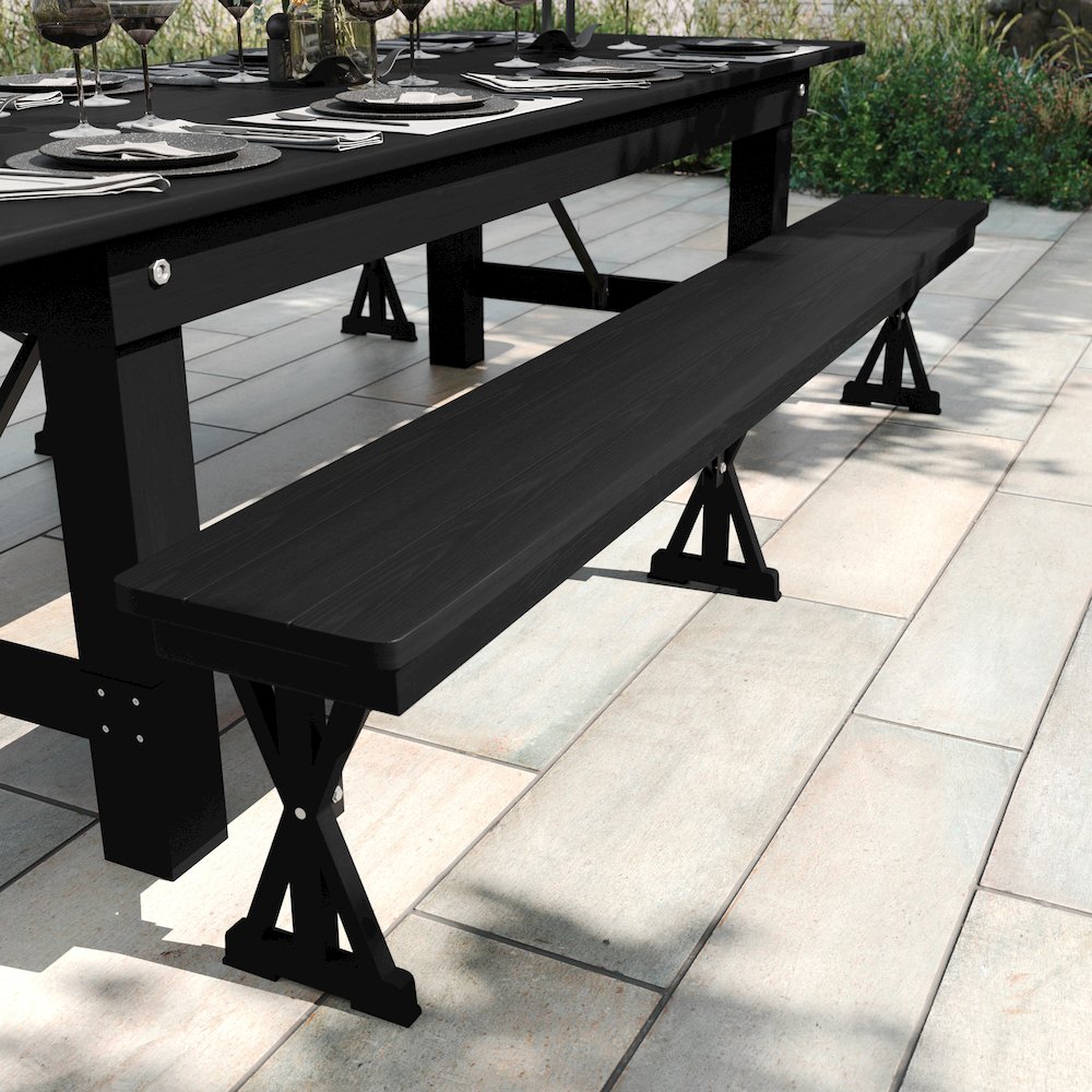 8′ x 12” Black Wash Antique Solid Pine Farmhouse Folding Bench