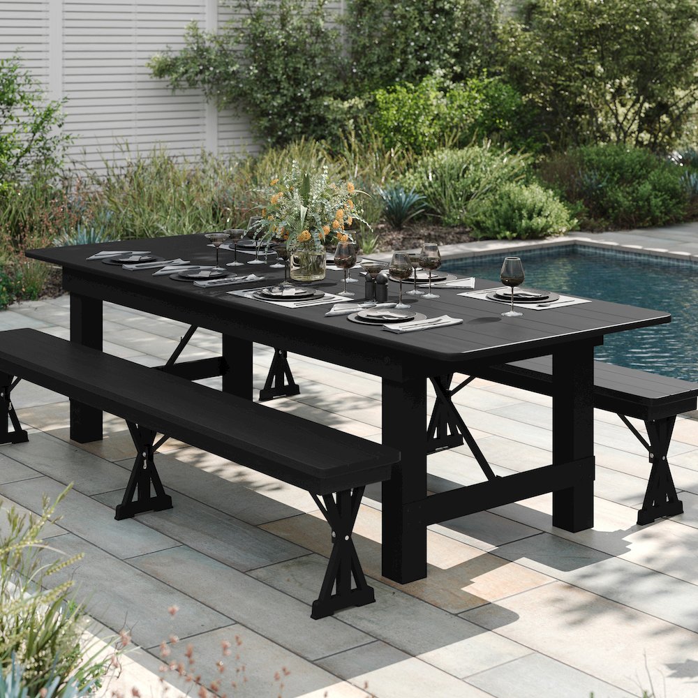 9’x 40″ Rectangular Black Wash Farmhouse Folding Table