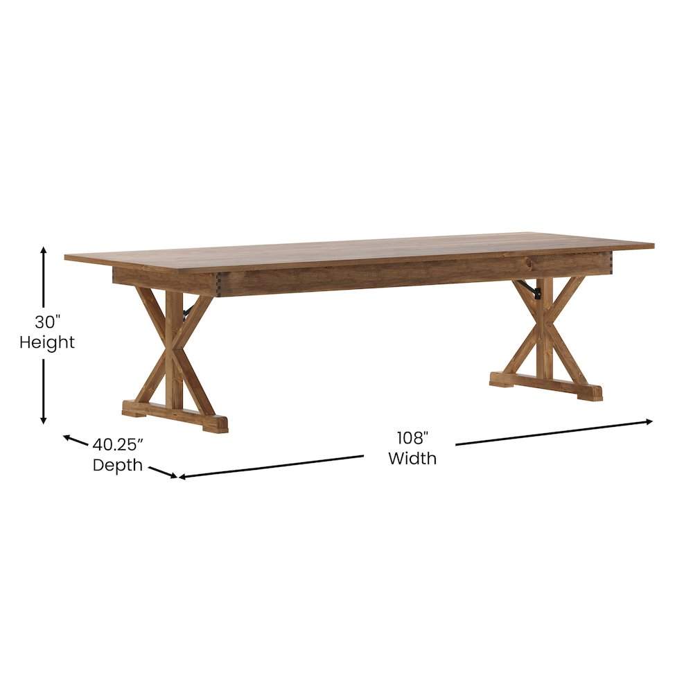9′ x 40″ Farm Style Dining Table with X-Legs for Commercial and Residential Use