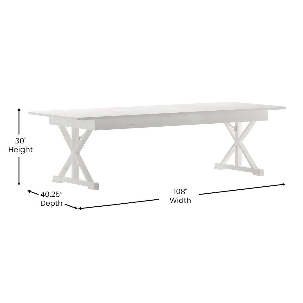 9′ x 40″ Farm Style Dining Table with X-Legs for Commercial and Residential Use