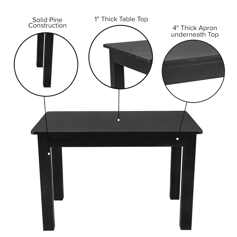 HERCULES 46″ x 30″ Rectangular Black Wash Solid Pine Farm Dining Table
