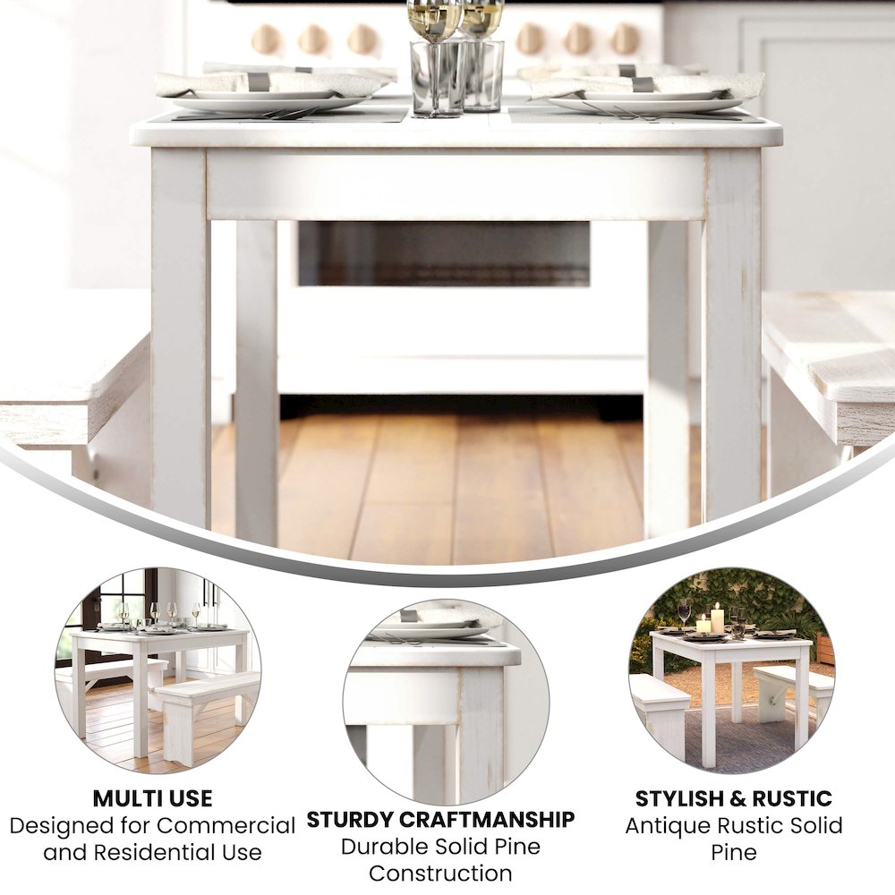 46″ x 30″ Rectangular Antique Rustic White Solid Pine Farm Dining Table