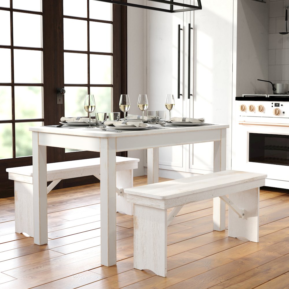 46″ x 30″ Rectangular Antique Rustic White Solid Pine Farm Dining Table