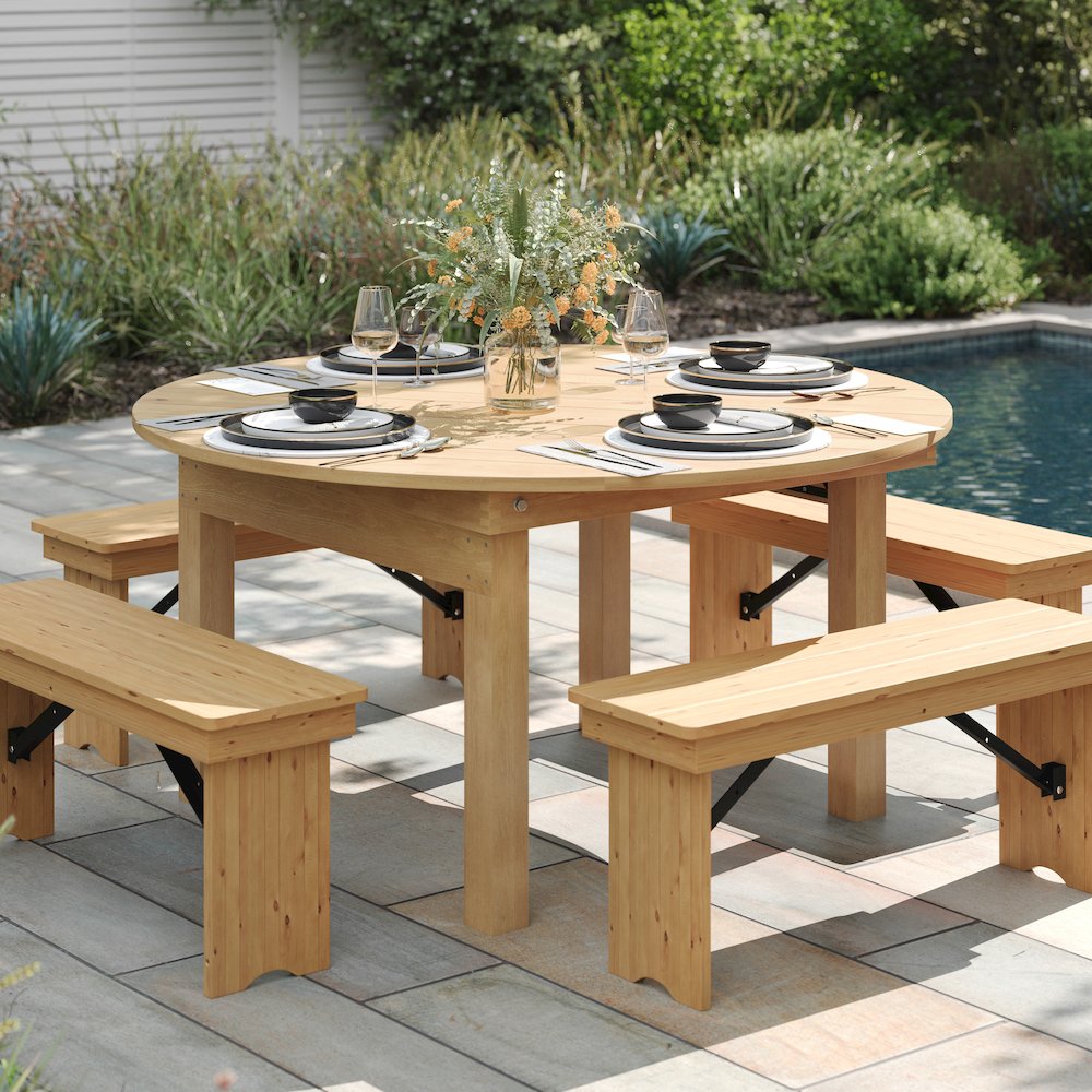 60″ Round Light Natural Farmhouse Folding Table