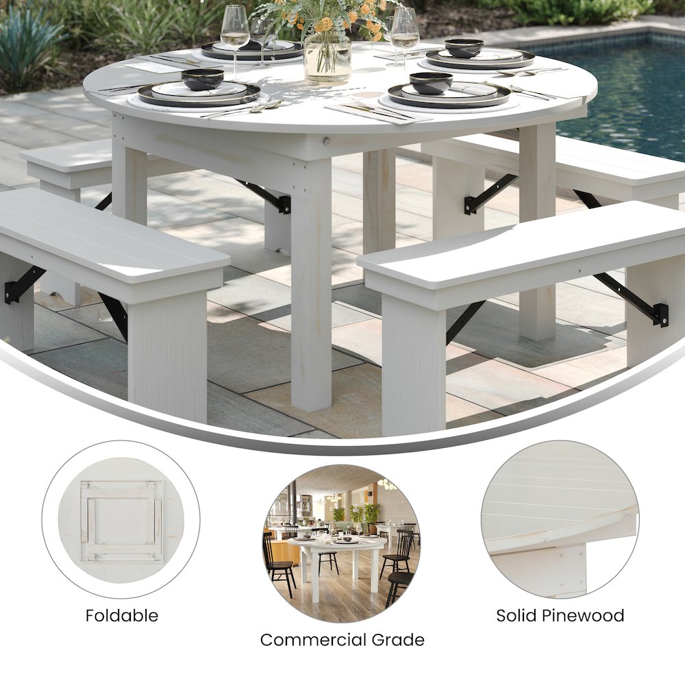 60″ Round White Farmhouse Folding Table