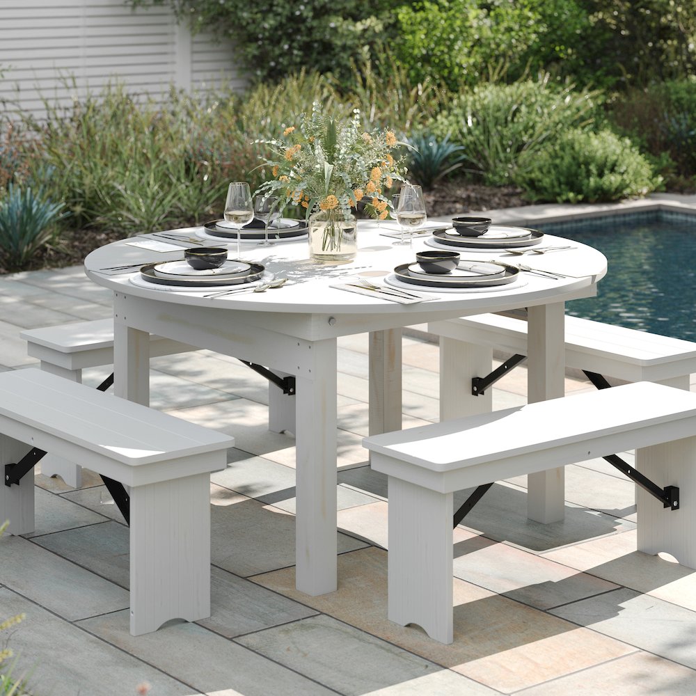 60″ Round White Farmhouse Folding Table