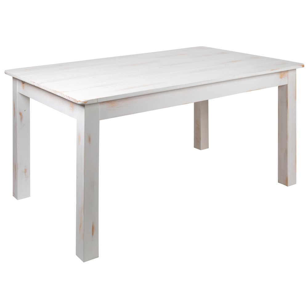 60″ x 38″ Rectangular Antique Rustic White Solid Pine Farm Dining Table