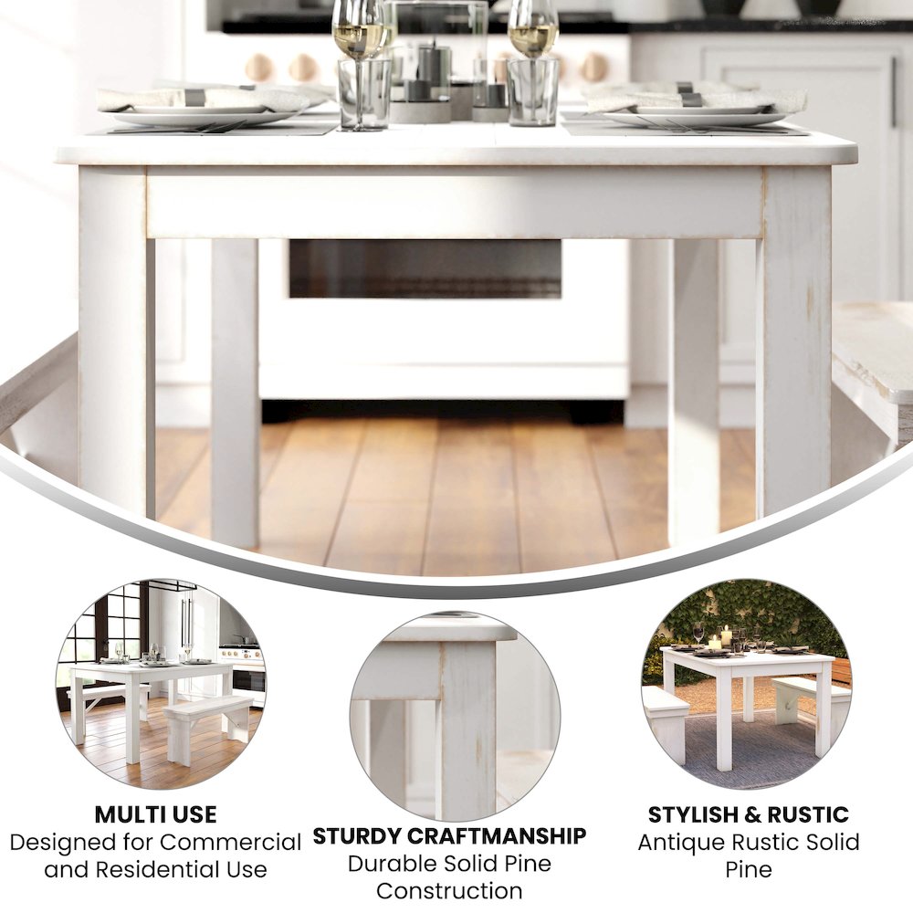 60″ x 38″ Rectangular Antique Rustic White Solid Pine Farm Dining Table