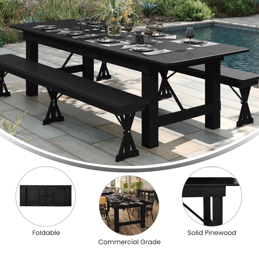 8’x 40″ Rectangular Black Wash Farmhouse Folding Table