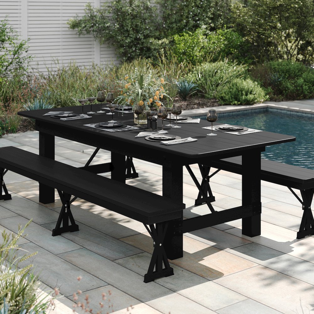 8’x 40″ Rectangular Black Wash Farmhouse Folding Table